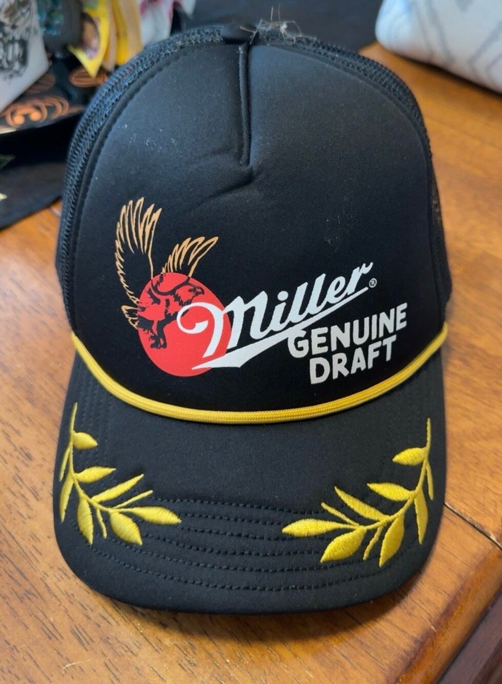 Miller Genuine Draft Trucker Hat Black Gold Rope Leaves Snapback Beer Cap 2024